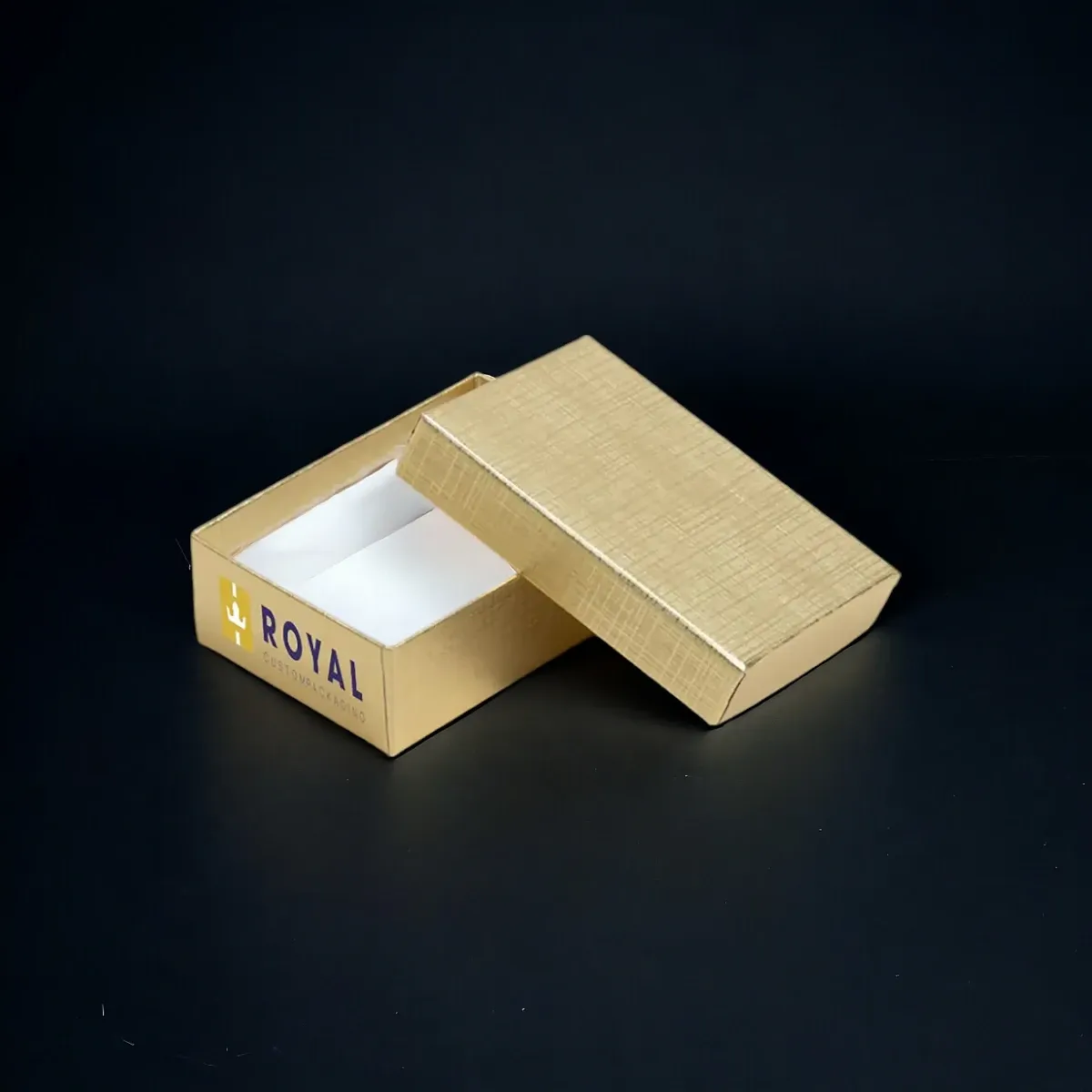 Rigid lid-and-base box with gold foil stamped panels