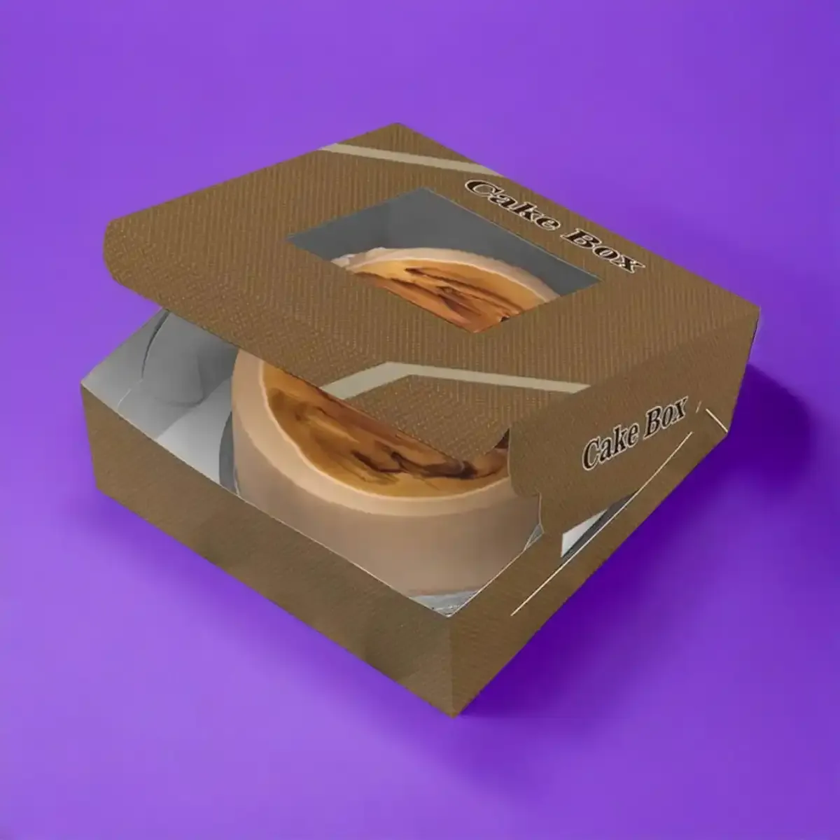 Kraft cake box with a clear window