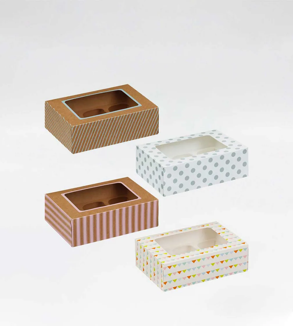 Patterned cupcake boxes with windows
