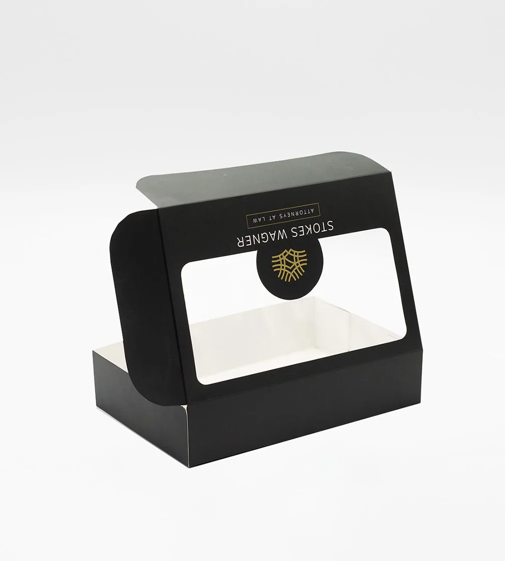 Black box with a window lid, open