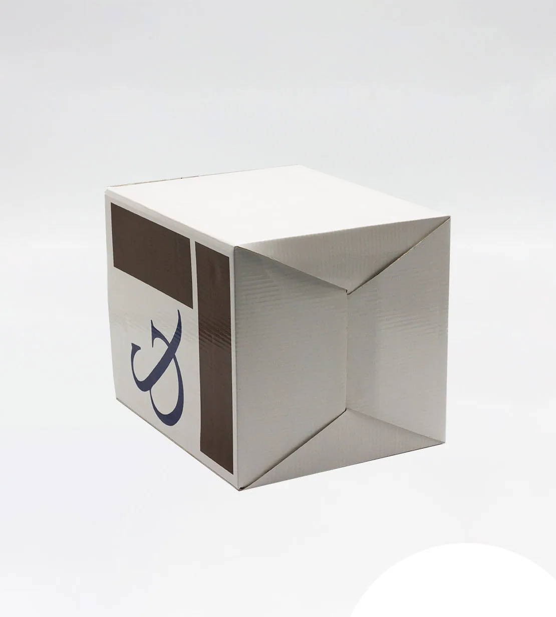 White corrugated cube with brown panels