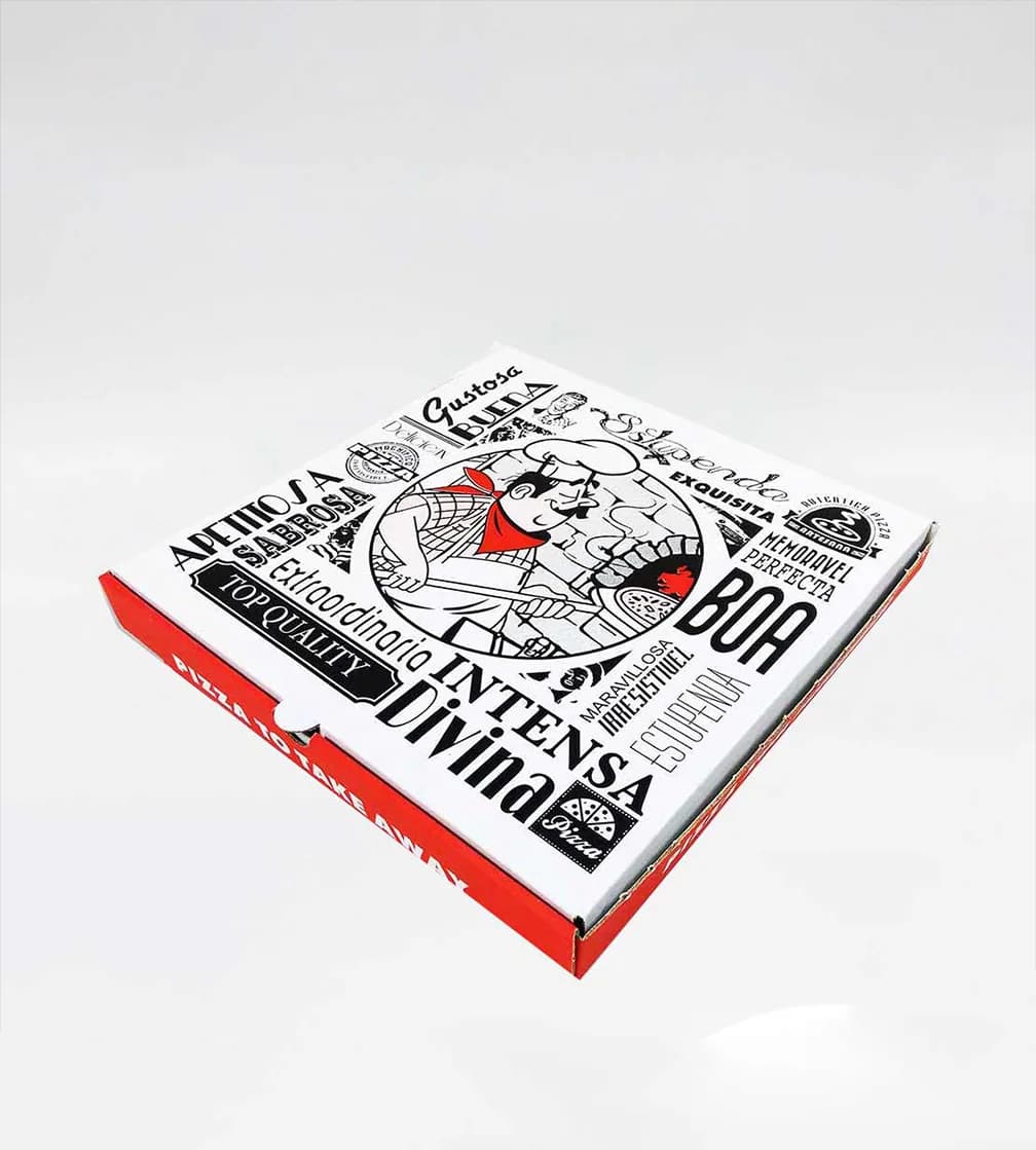 Pizza box with typographic print