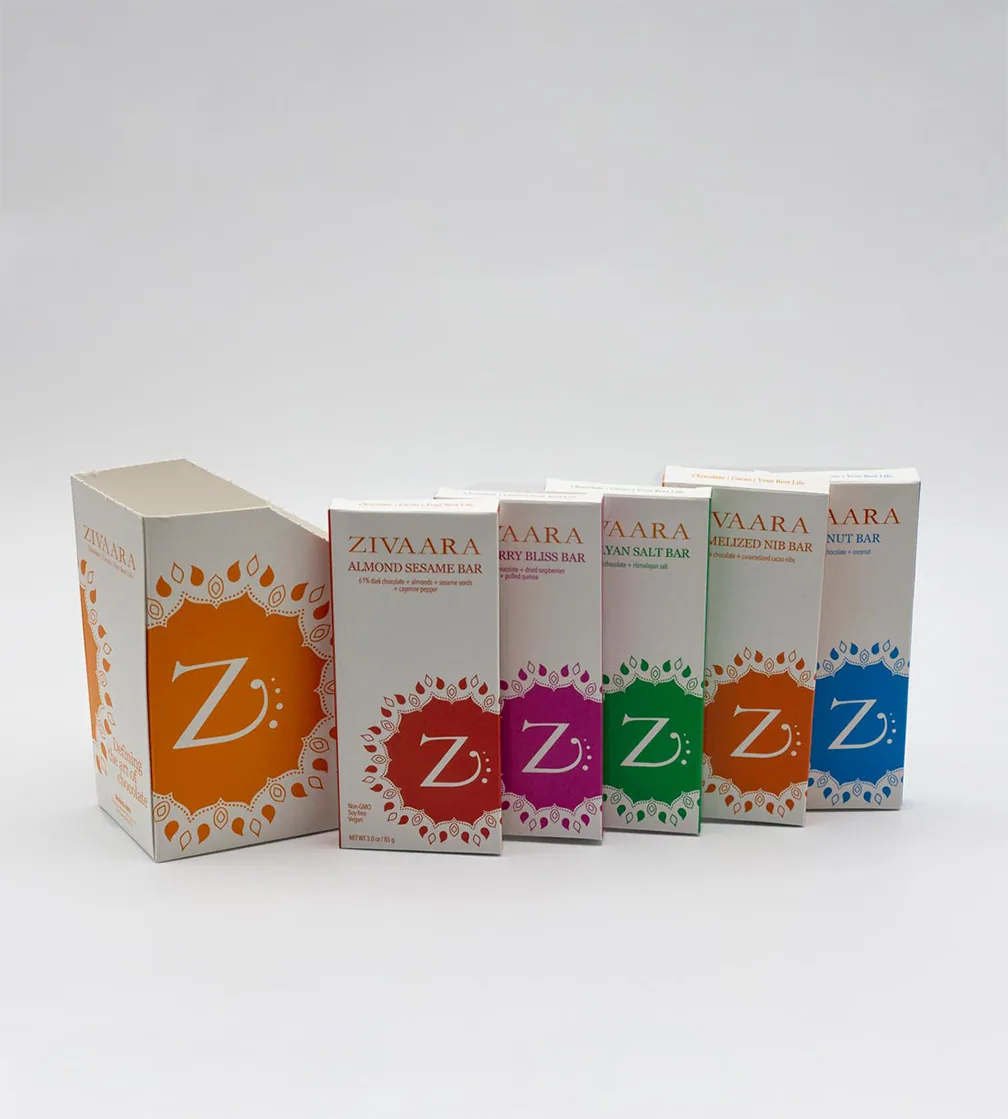Counter display with a row of chocolate cartons