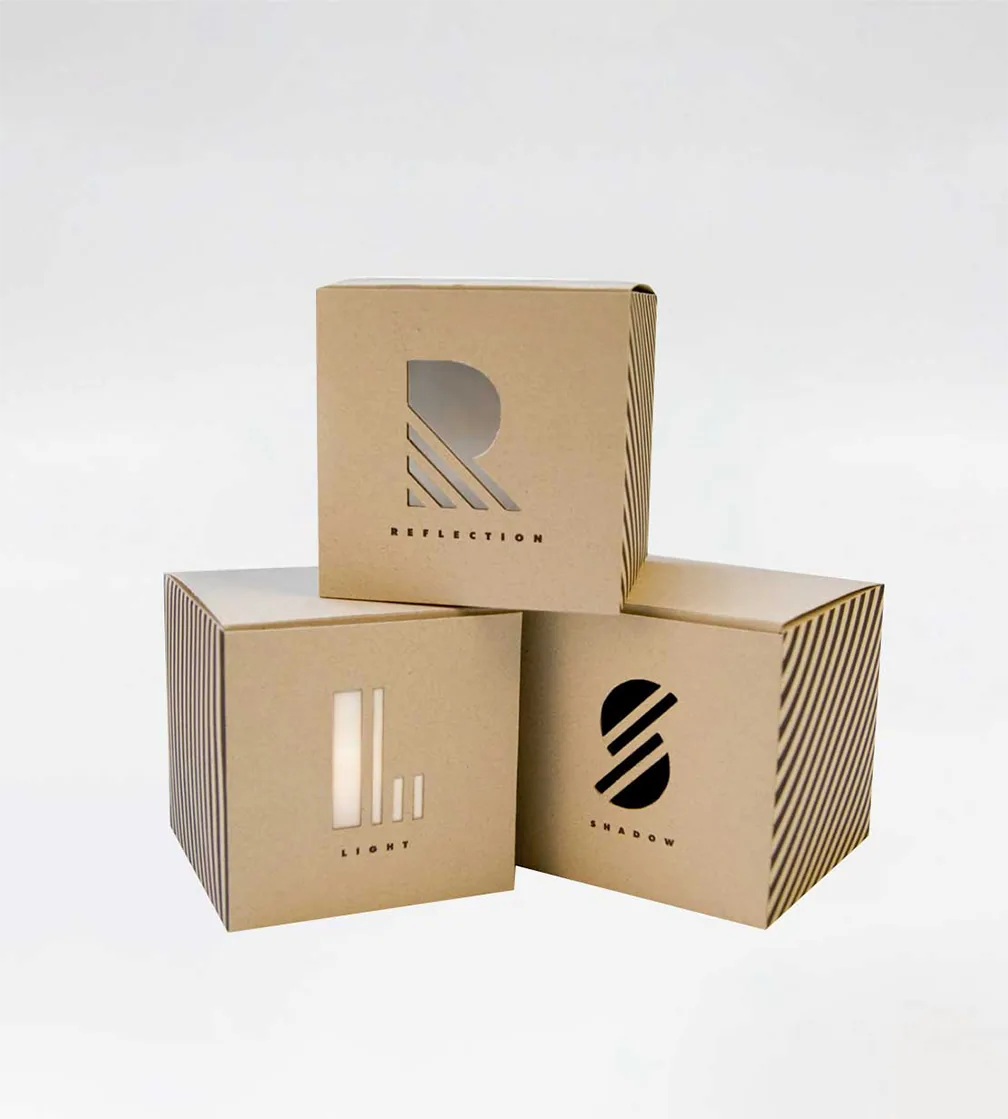 Kraft cubes with die-cut logo windows
