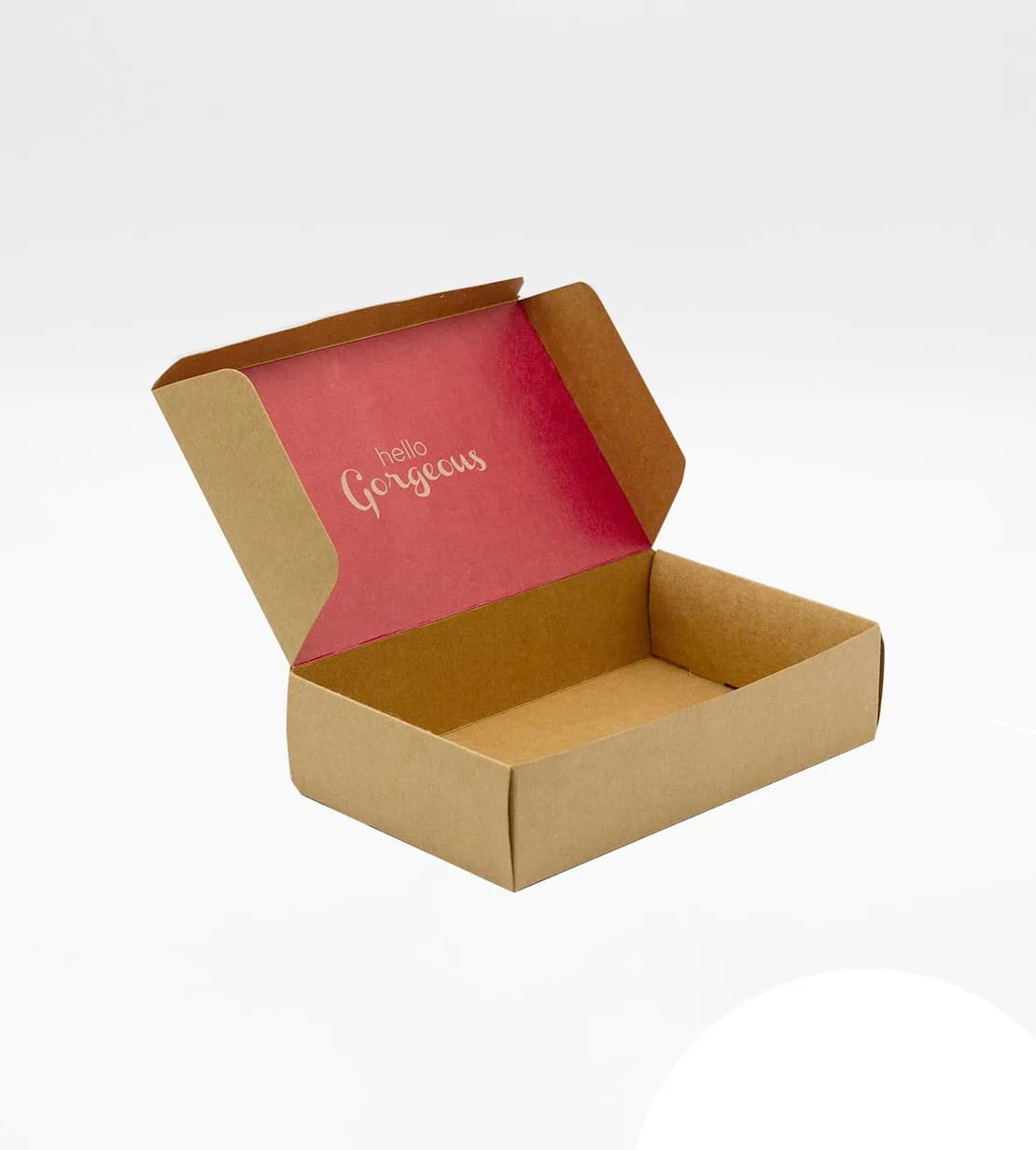 Kraft mailer with a red interior print