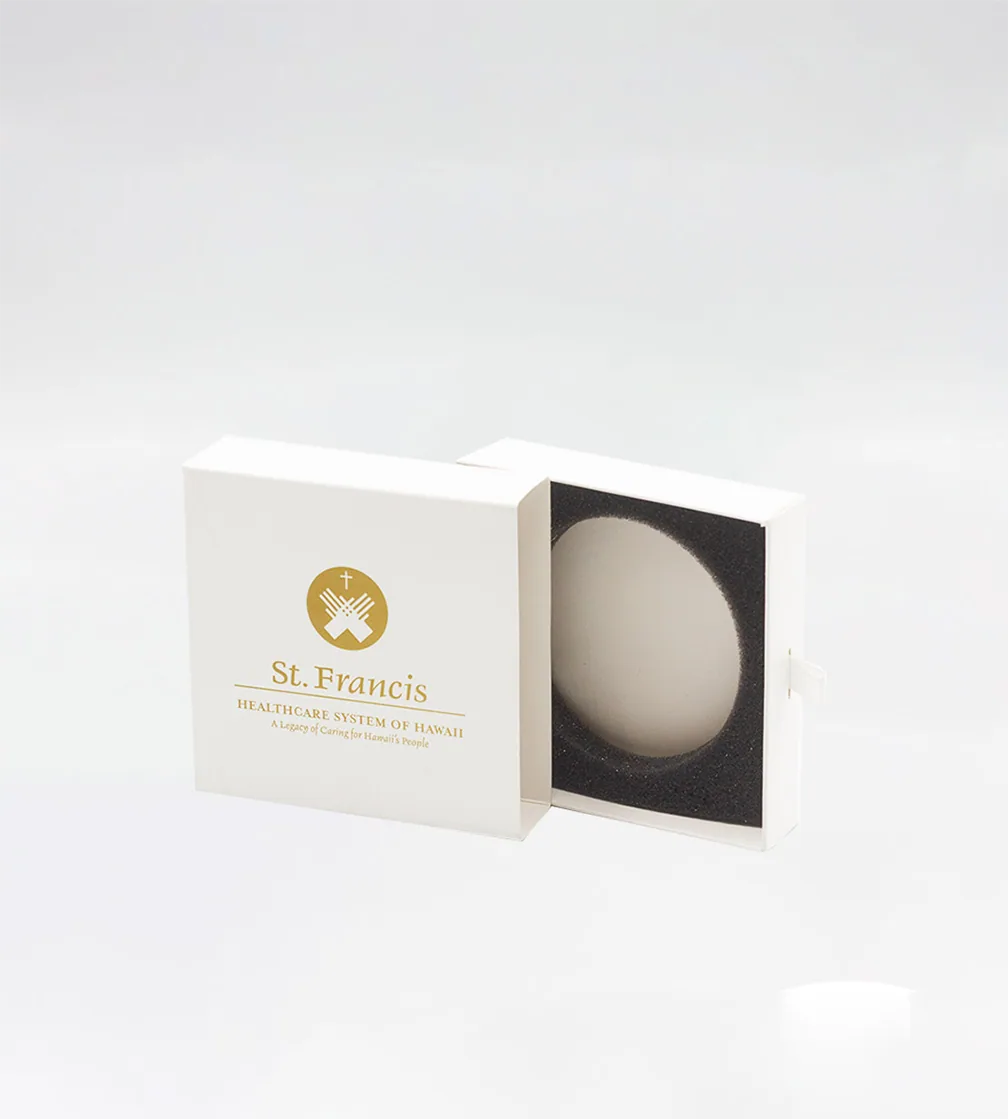 White drawer box with gold foil mark
