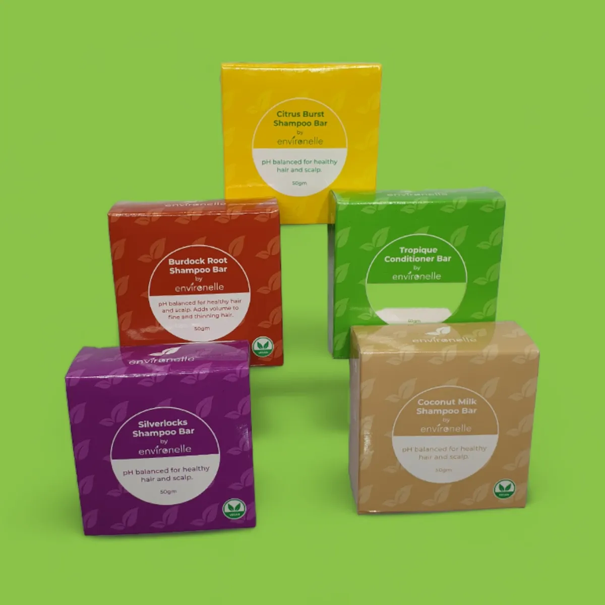 Small printed cartons in five colors