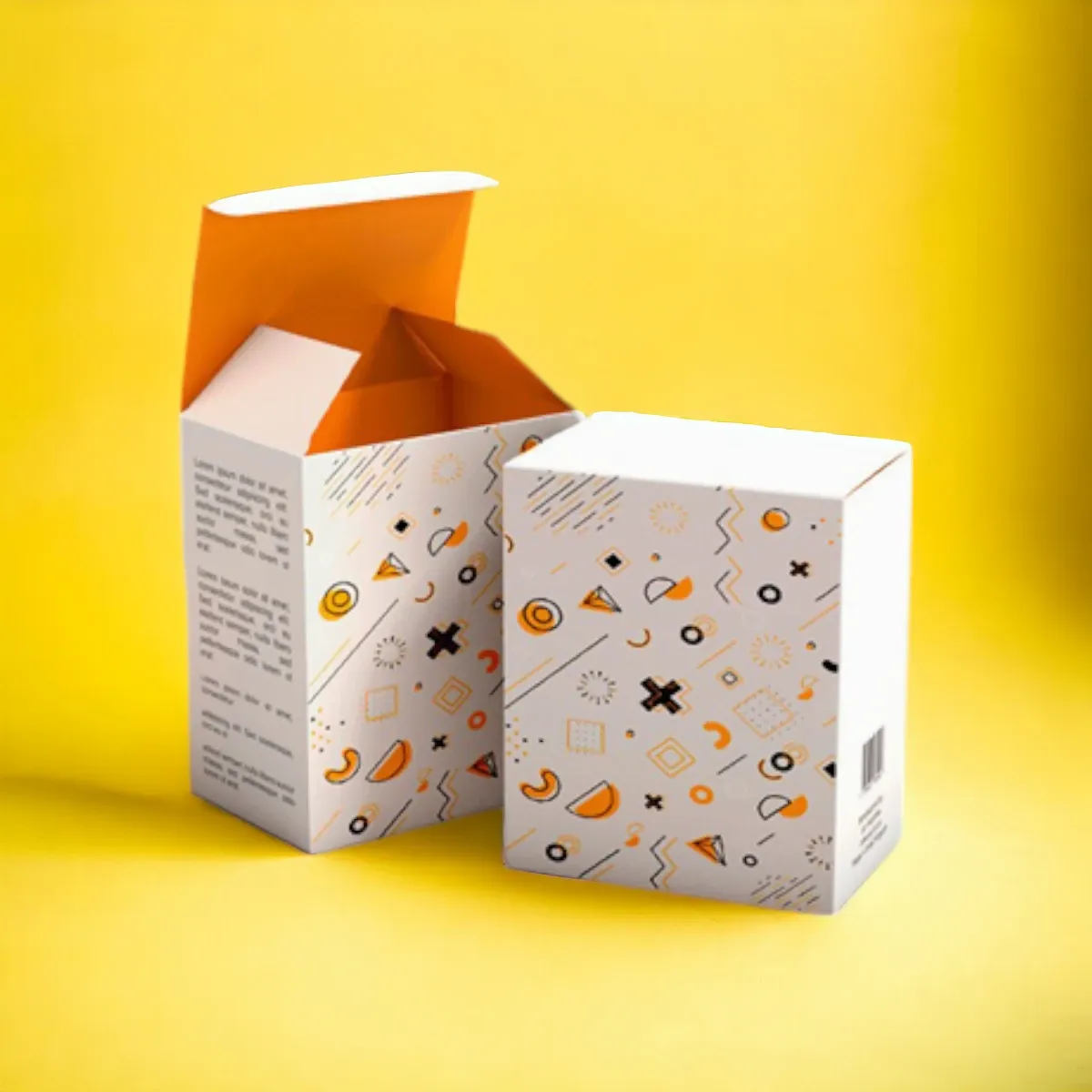Two printed straight-tuck cartons with a pattern