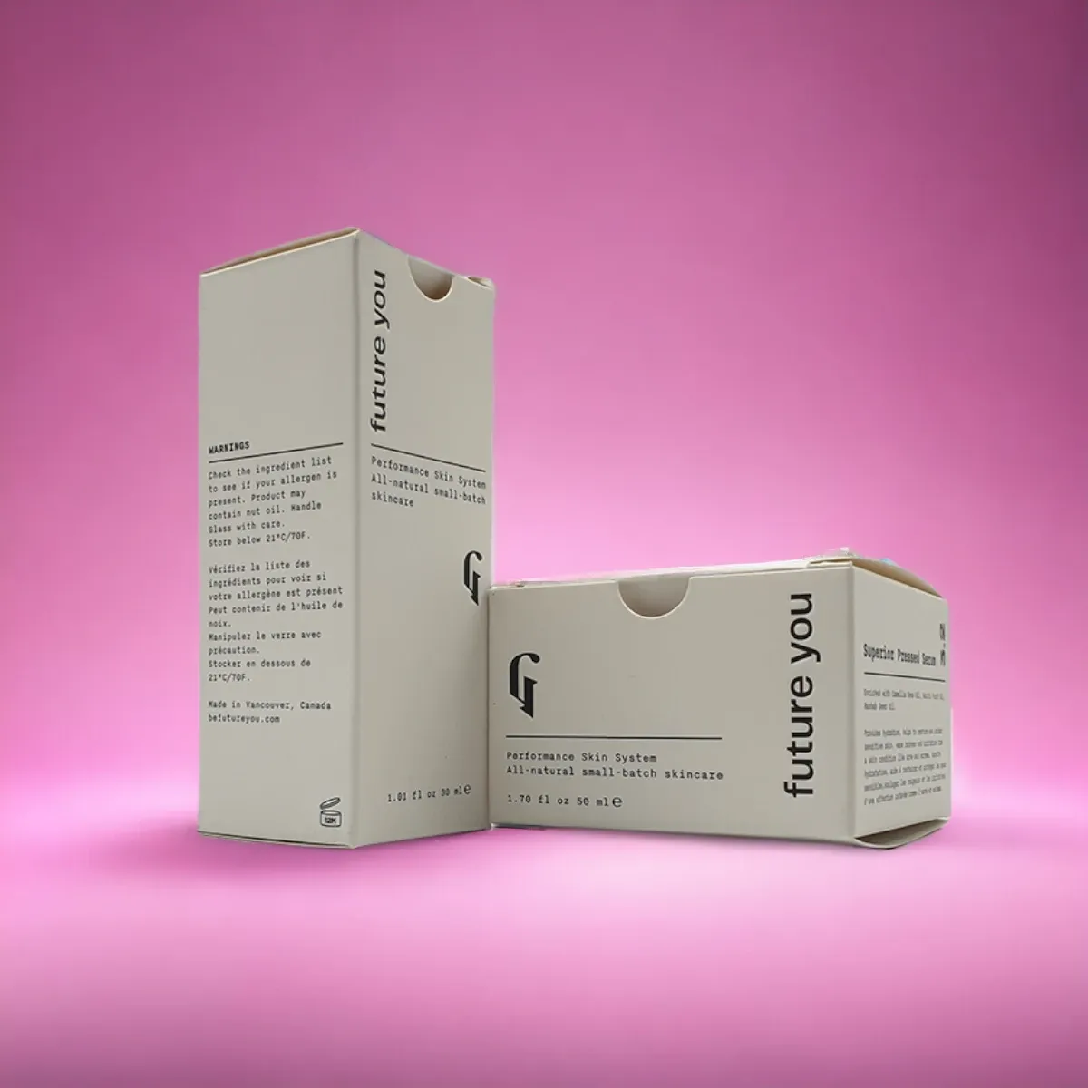 Two white straight-tuck cartons with black type